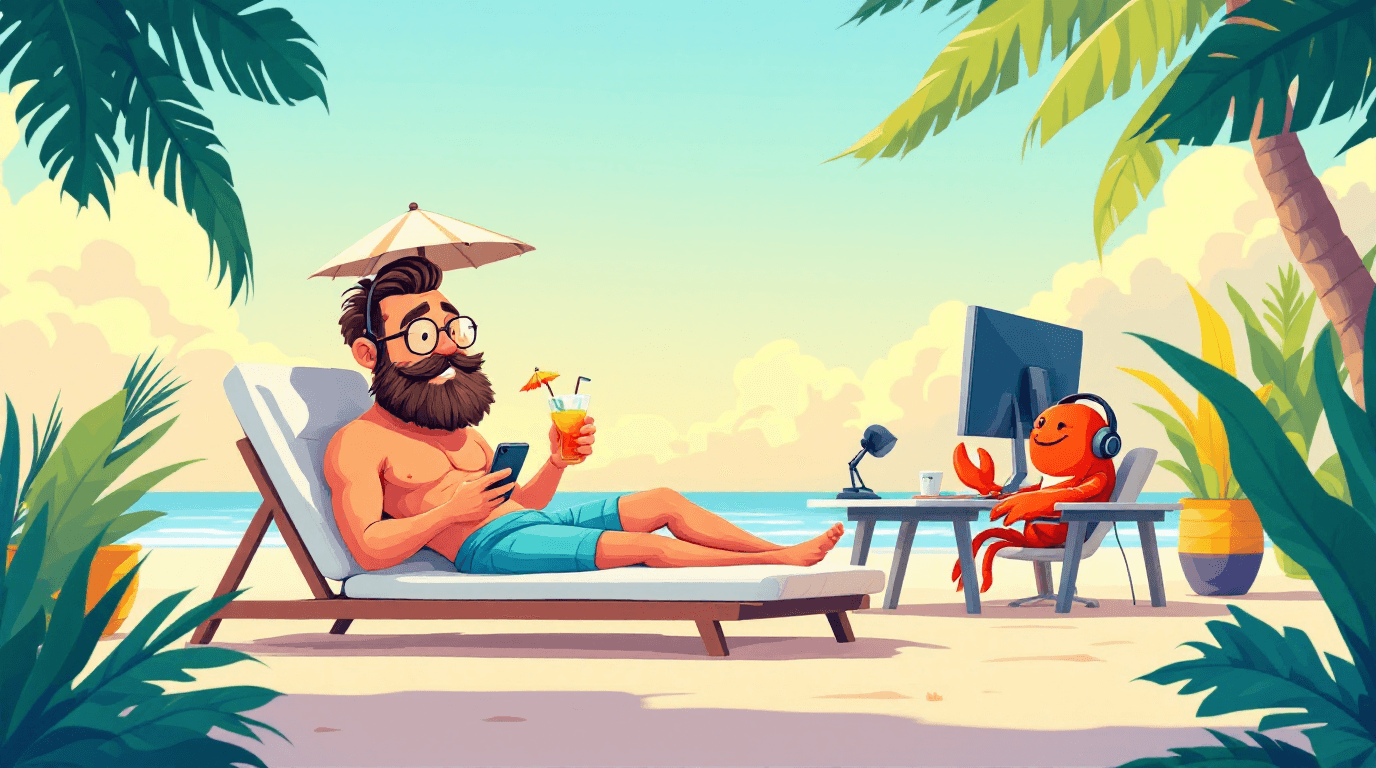 An lobster and a man on the beach